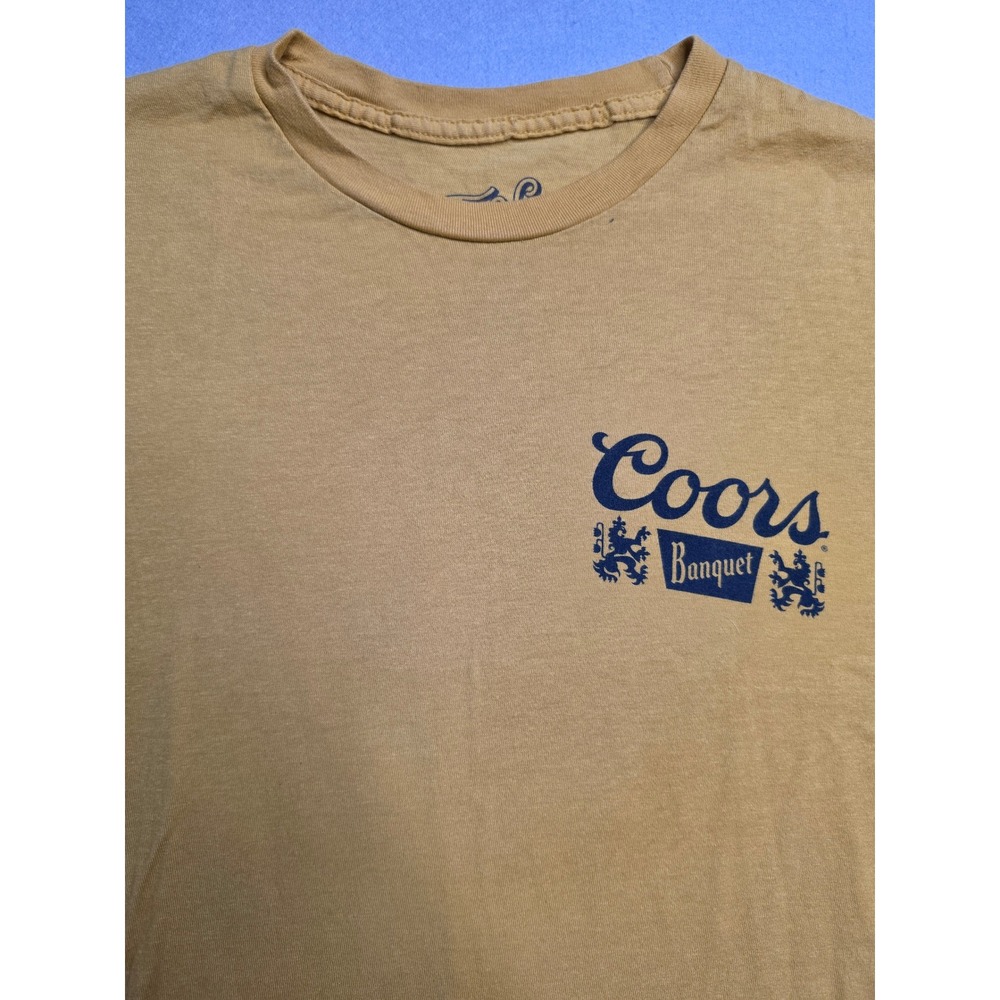 Tee Luv T-Shirt Mens Medium Mustard Coors Banquet Beer Golden Colorado Waterfall - Picture 3 of 7